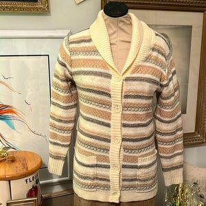 Light weight vintage neutral striped cardigan sweater.